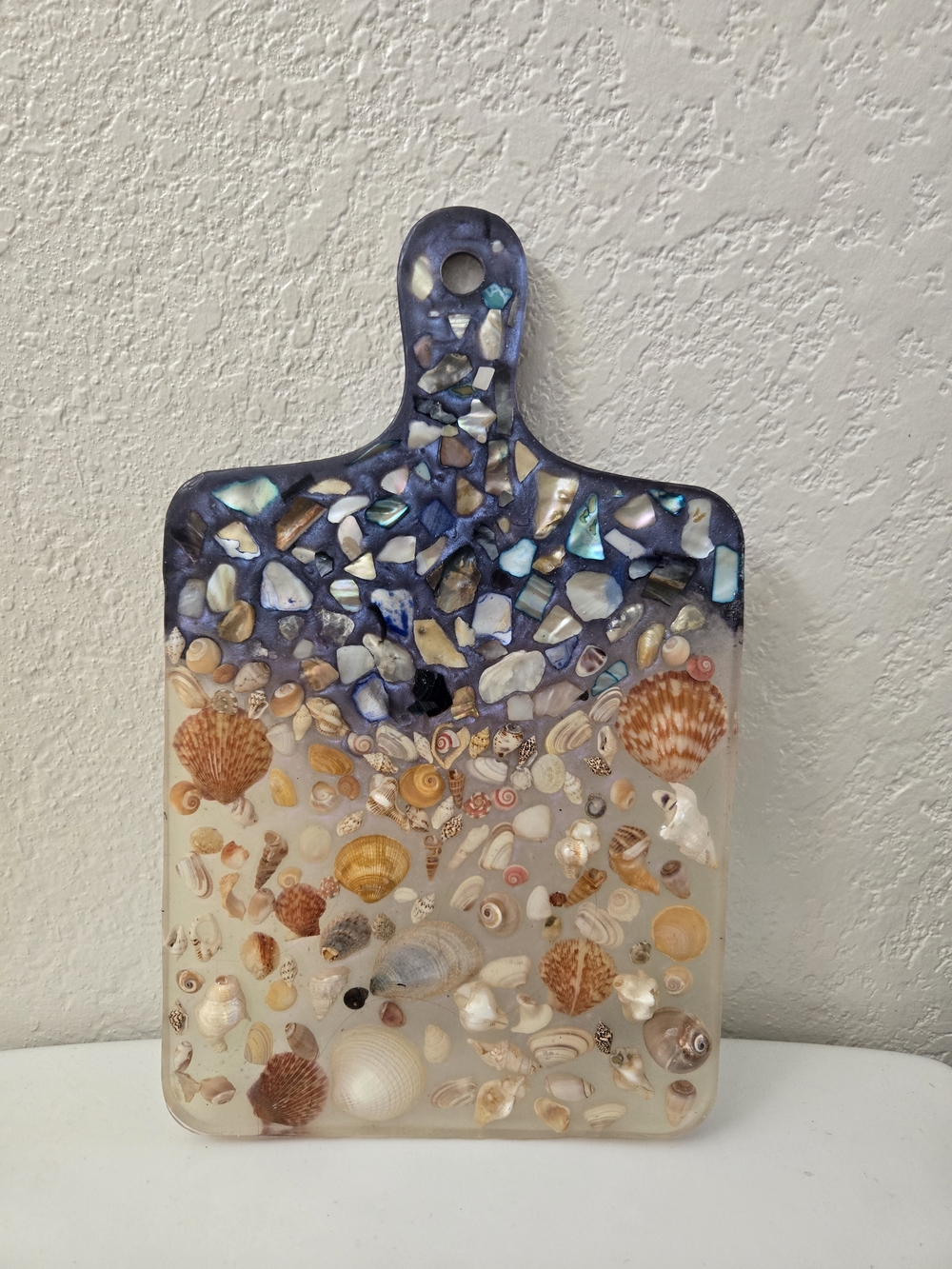 Handcrafted Seashell Resin Wall Art Paddle - Blue and Natural